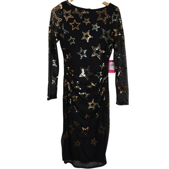 Vince Camuto Black Long Sleeve Mesh Dress with Sequin Stars Women's Size 10 - Picture 1 of 10